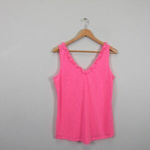 Lilly Pulitzer Gigi Pink Ruffle V Neck Tank Top Women's Size M Resort Wear Peru